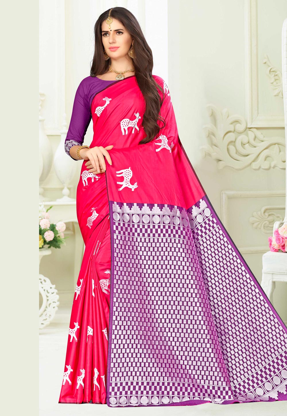 Pink Banarasi Silk Saree With Blouse 220588