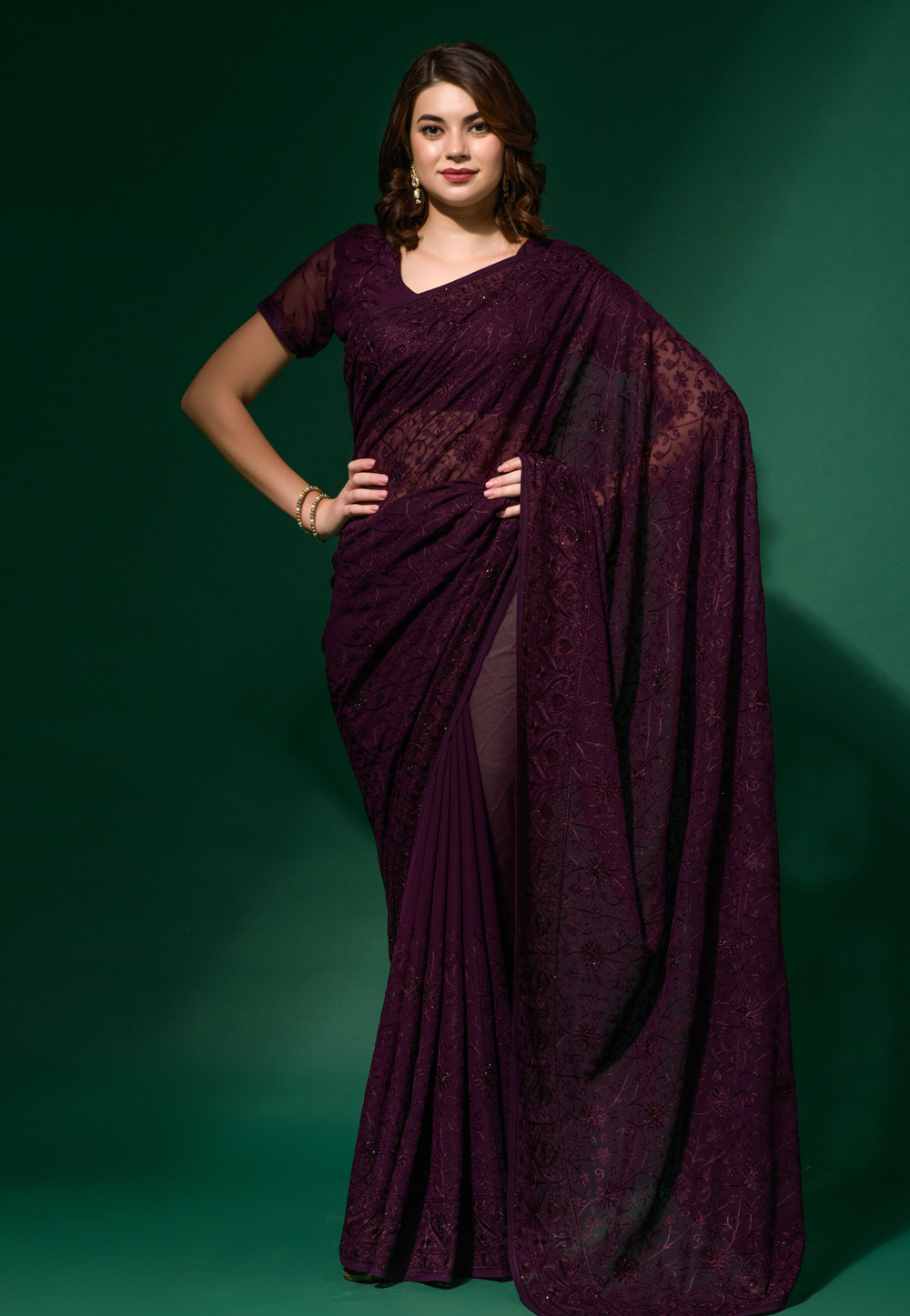Purple Georgette Saree With Blouse 263683