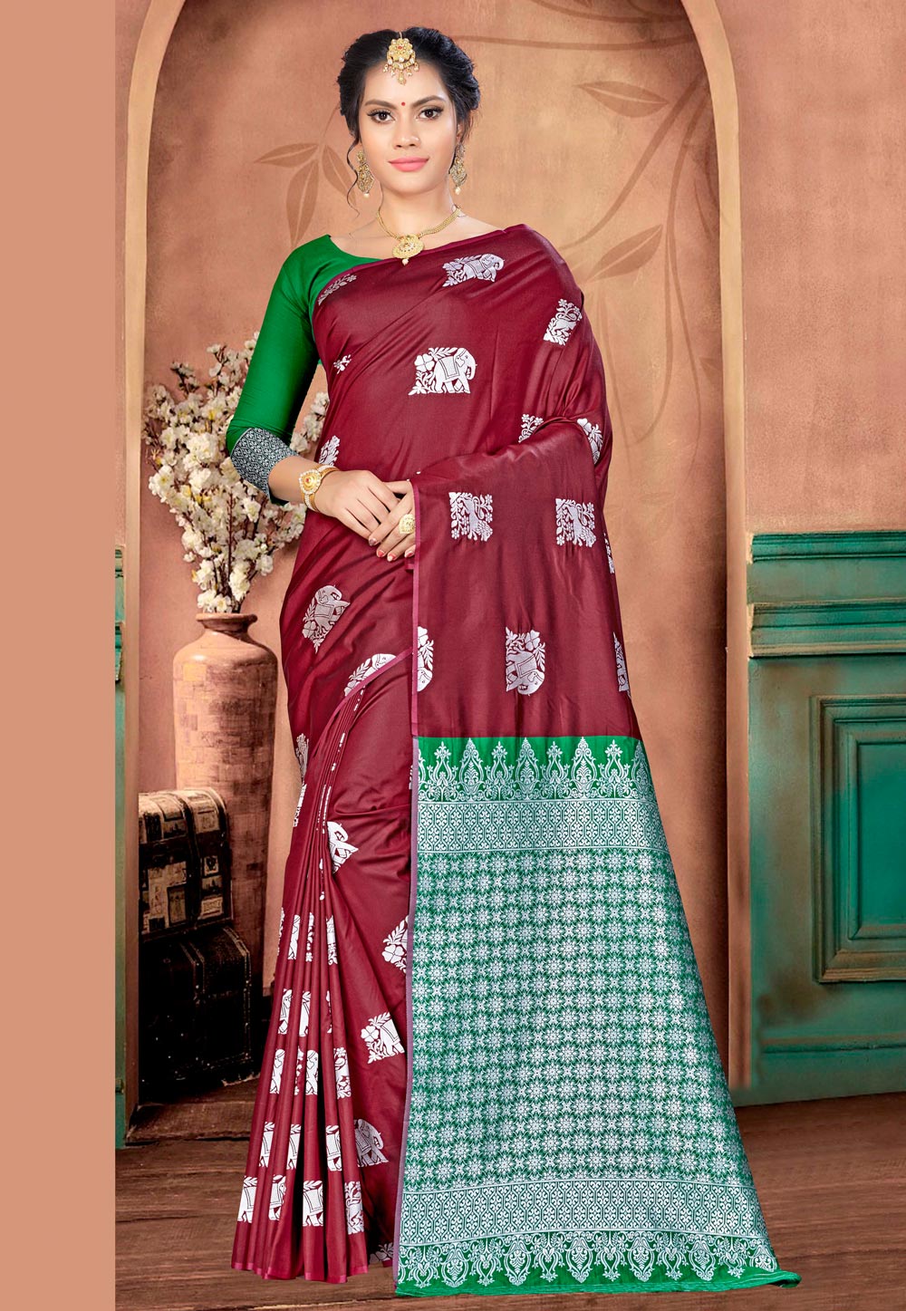 Maroon Banarasi Silk Festival Wear Saree 220593