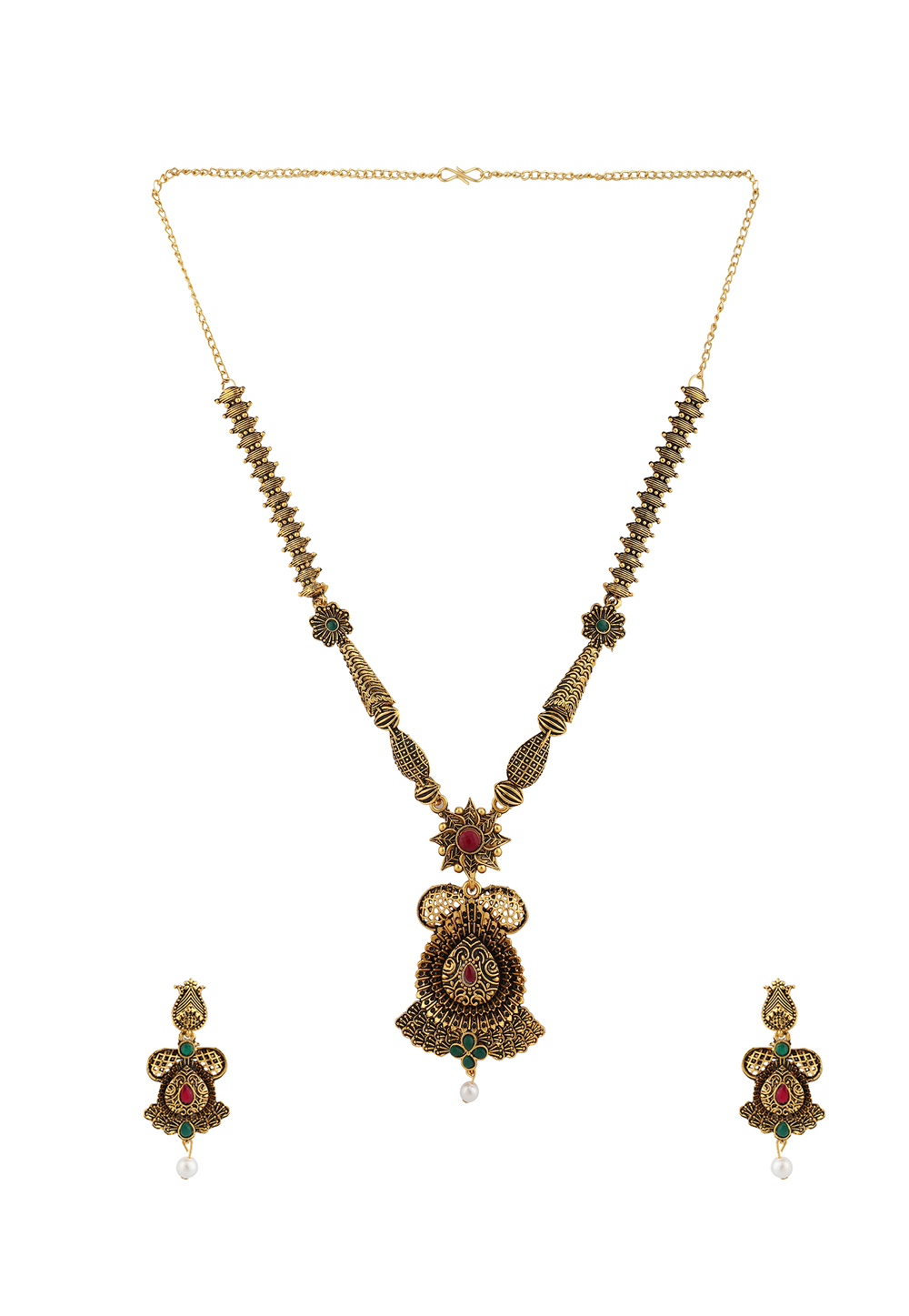 Maroon Alloy Necklace Set With Earrings 224629