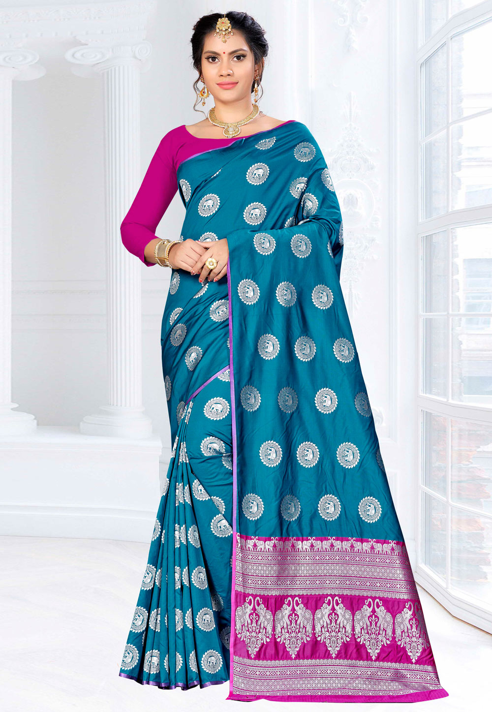Blue Banarasi Silk Festival Wear Saree 220579