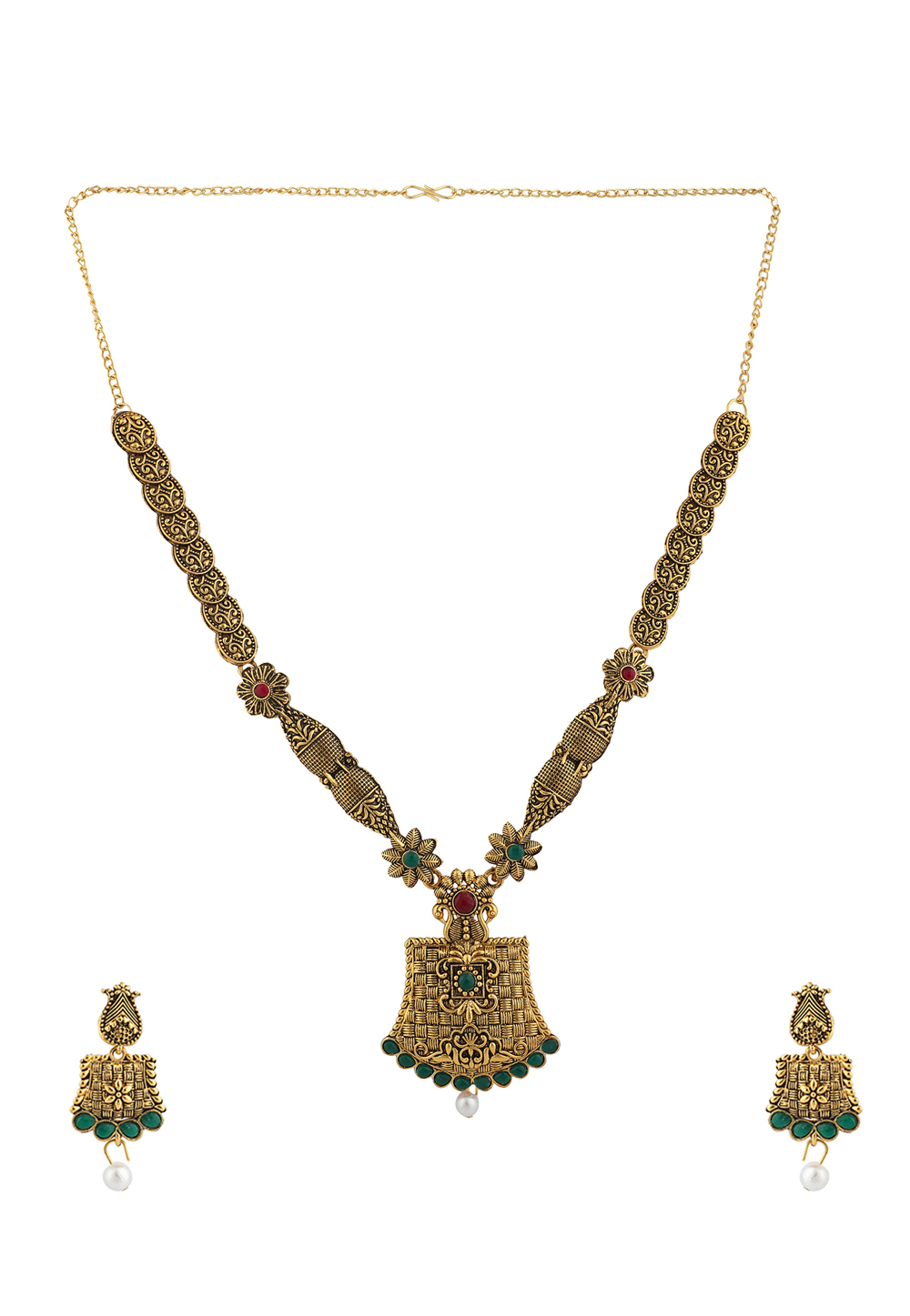 Maroon Alloy Necklace Set With Earrings 224630