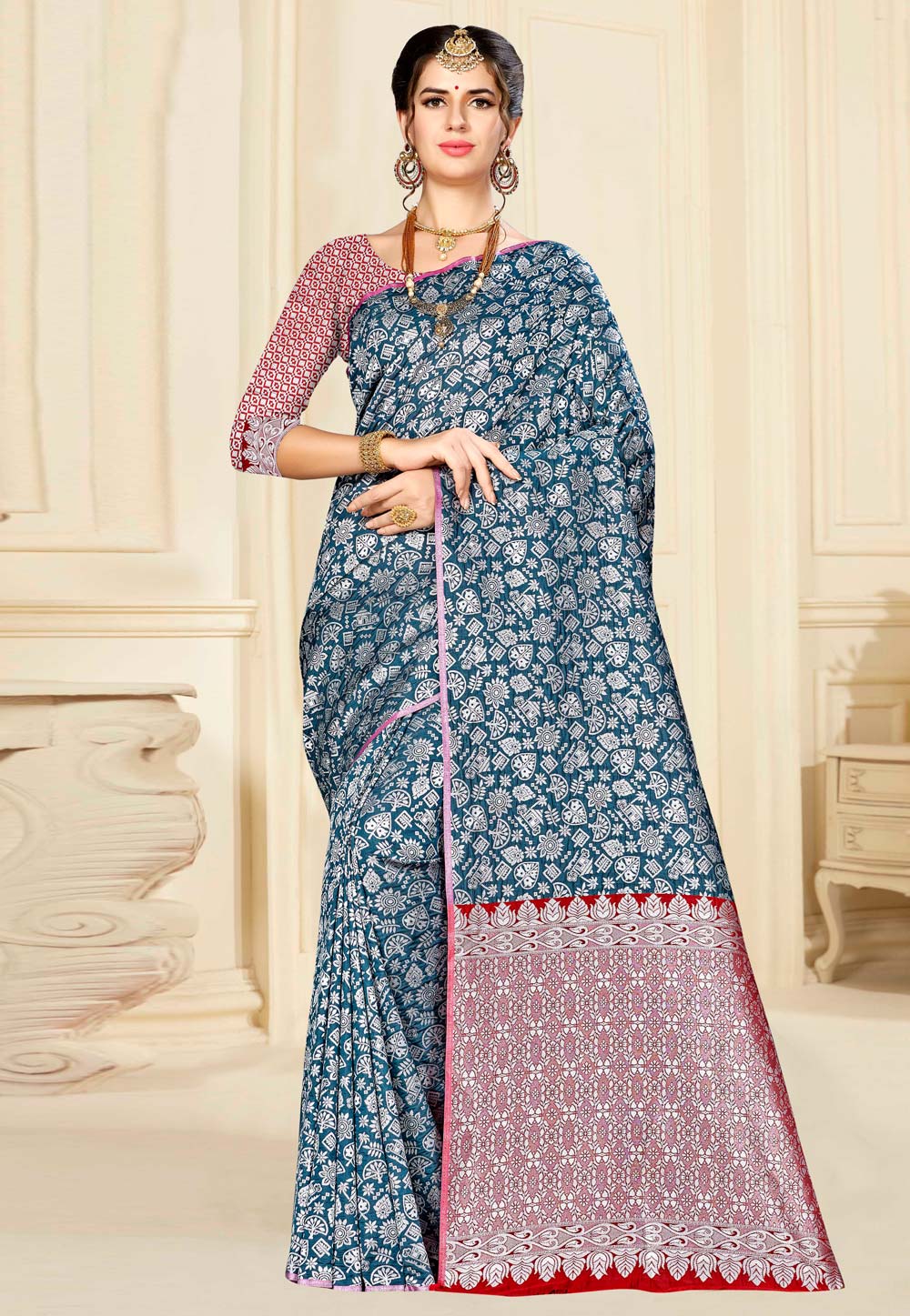Blue Banarasi Silk Festival Wear Saree 220436