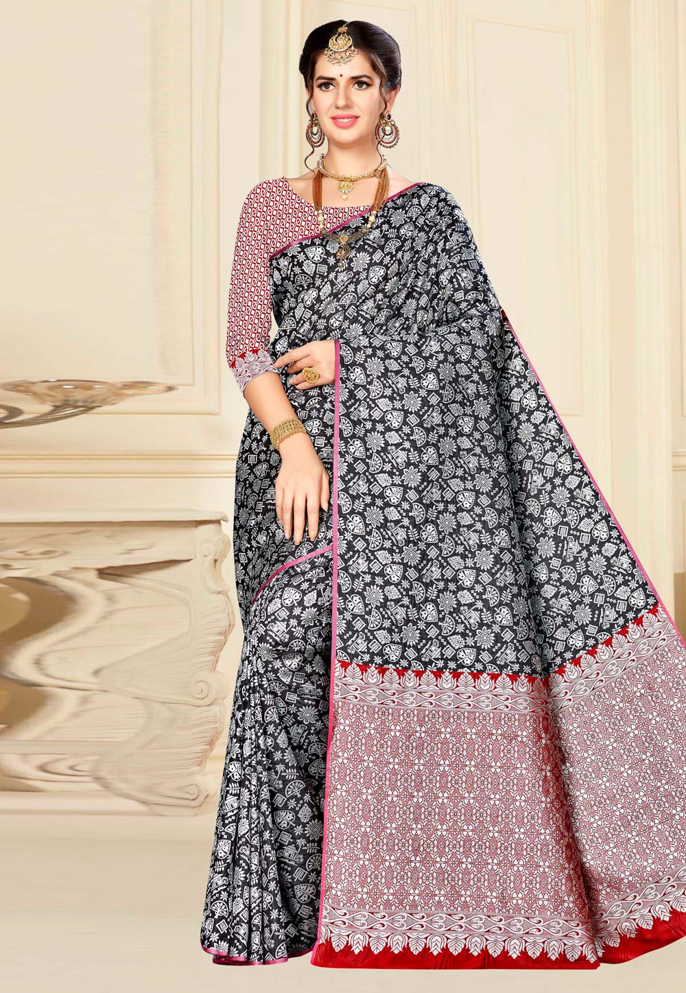 Black Banarasi Silk Saree With Blouse 220439