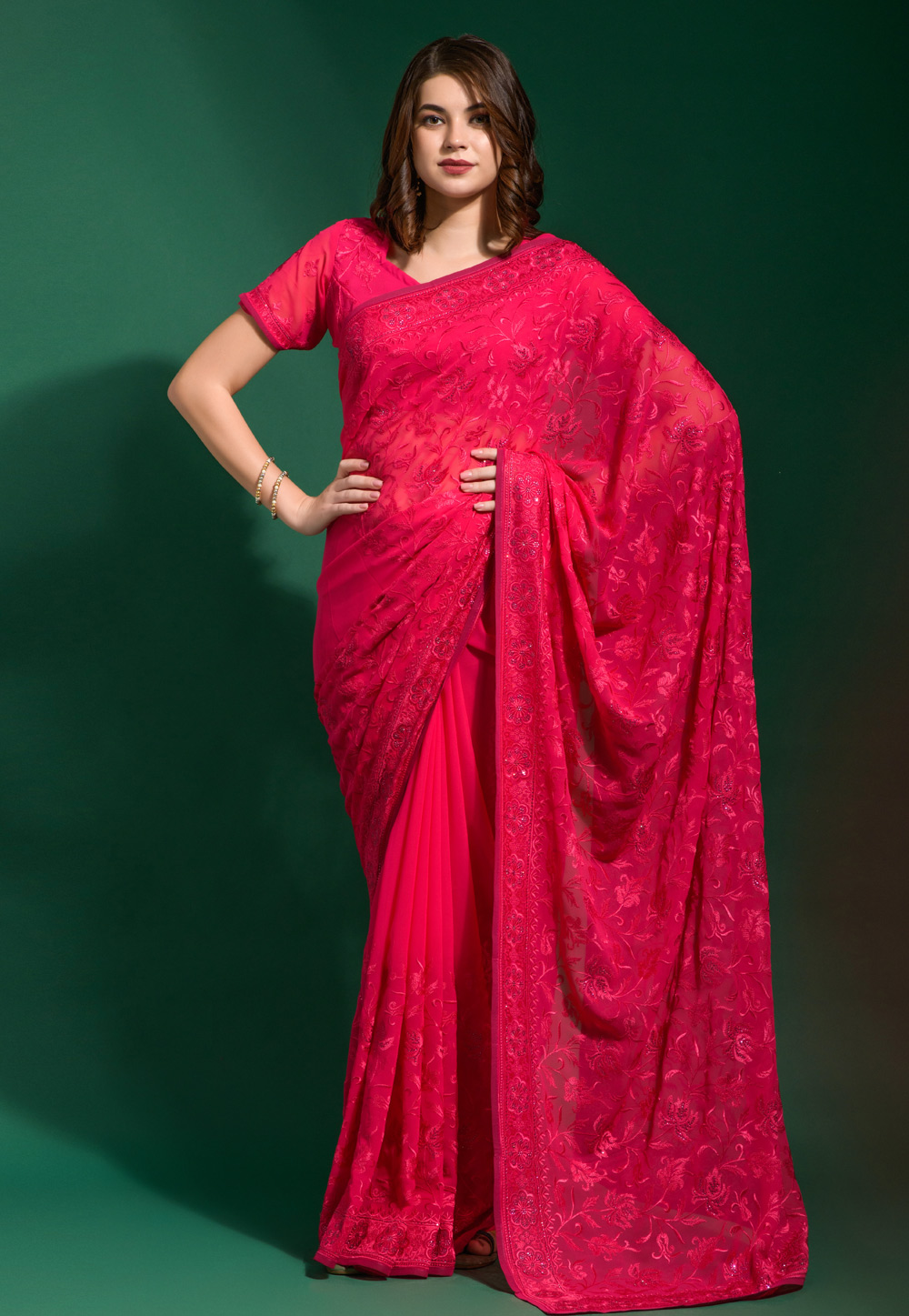 Pink Georgette Saree With Blouse 263686