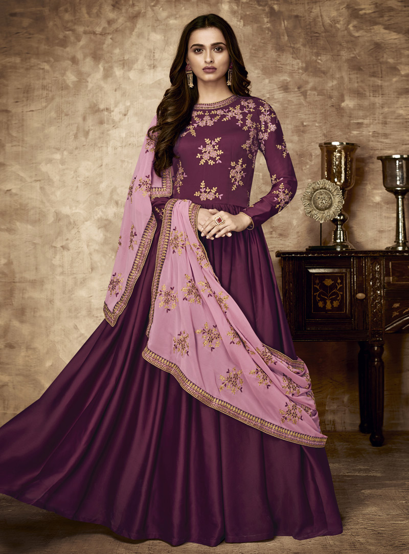 Purple Georgette Floor Length Anarkali Suit 140580
