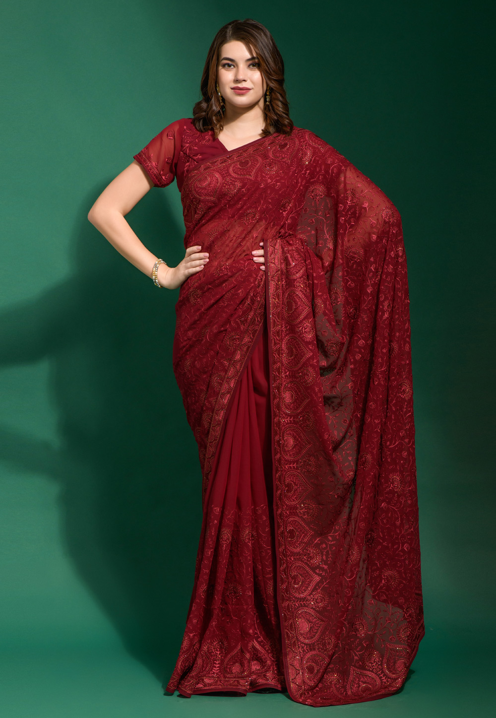 Maroon Georgette Saree With Blouse 263688