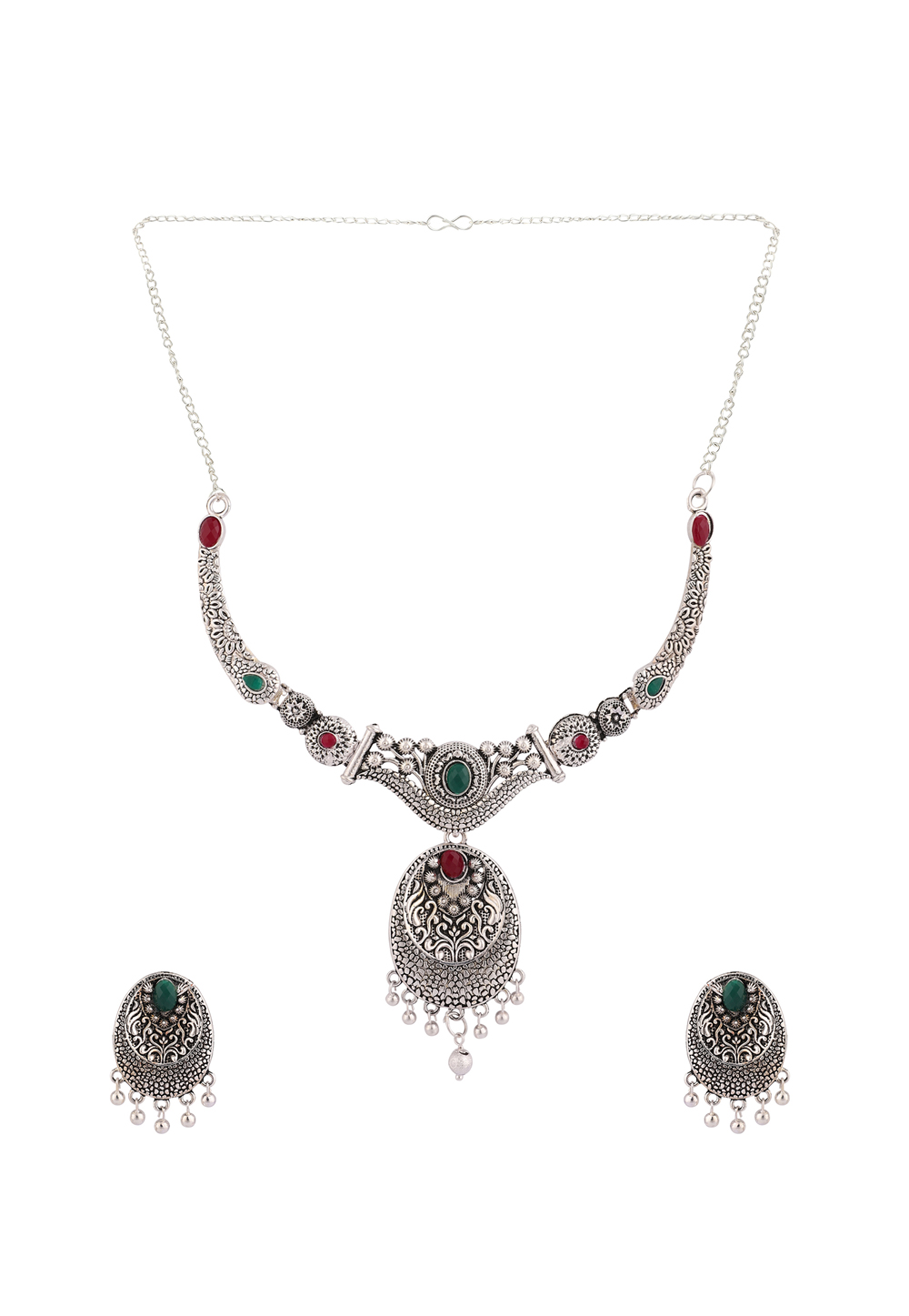 Maroon Alloy Necklace Set With Earrings 224633