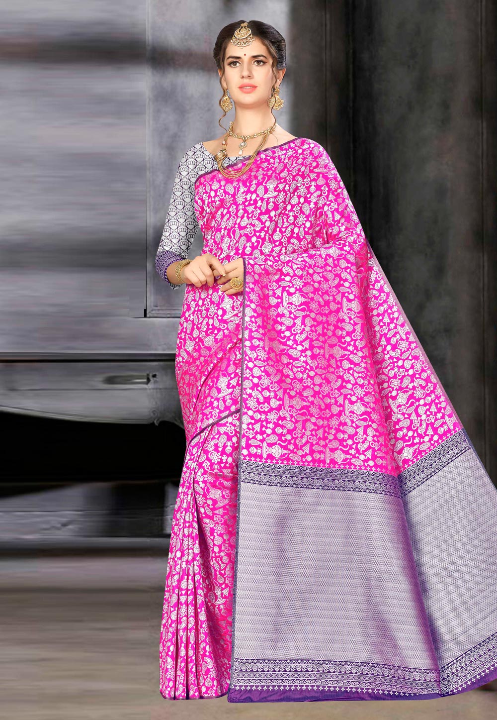 Pink Banarasi Silk Festival Wear Saree 220448