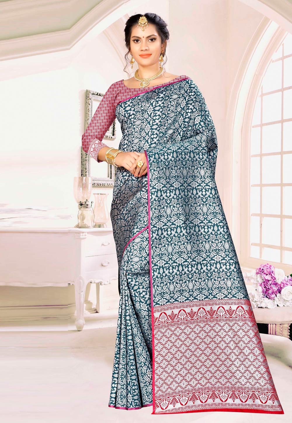 Blue Banarasi Silk Festival Wear Saree 220457