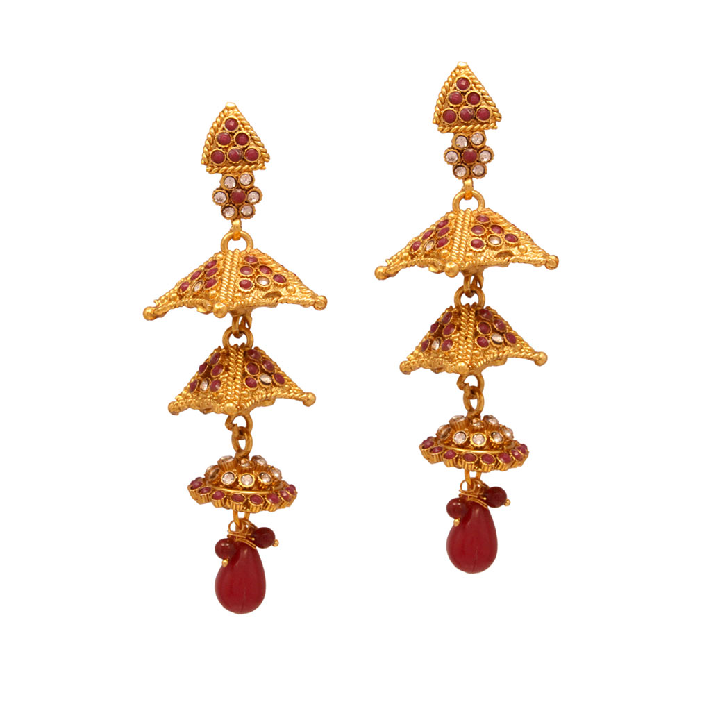Golden Copper Kundans Earrings 64552