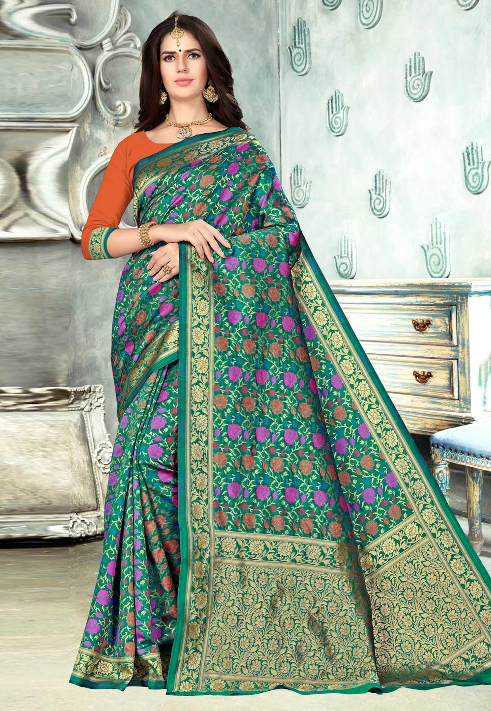Green Banarasi Silk Festival Wear Saree 220619