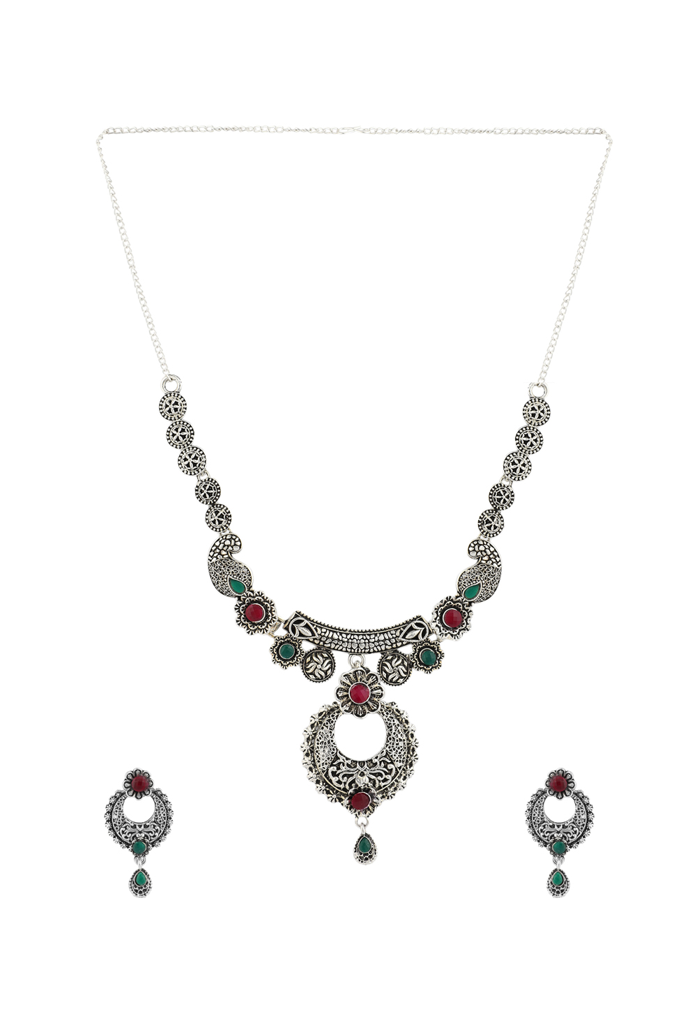 Maroon Alloy Necklace Set With Earrings 224637