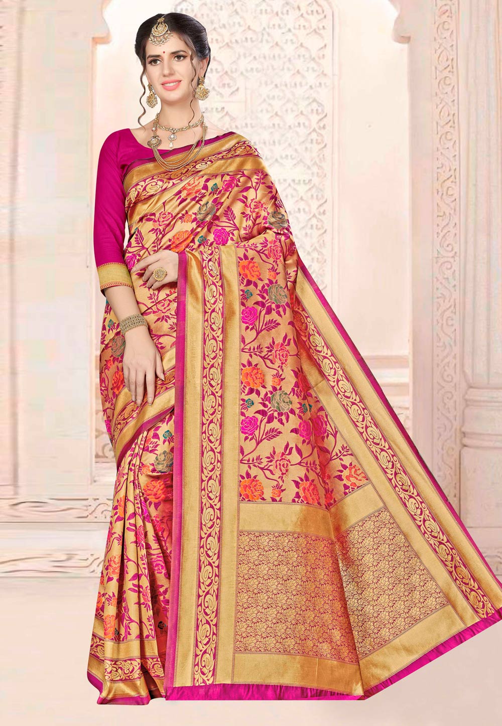 Magenta Banarasi Silk Saree With Blouse 220620