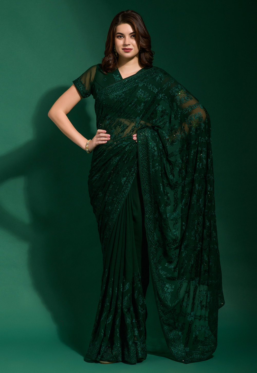Green Georgette Saree With Blouse 263693