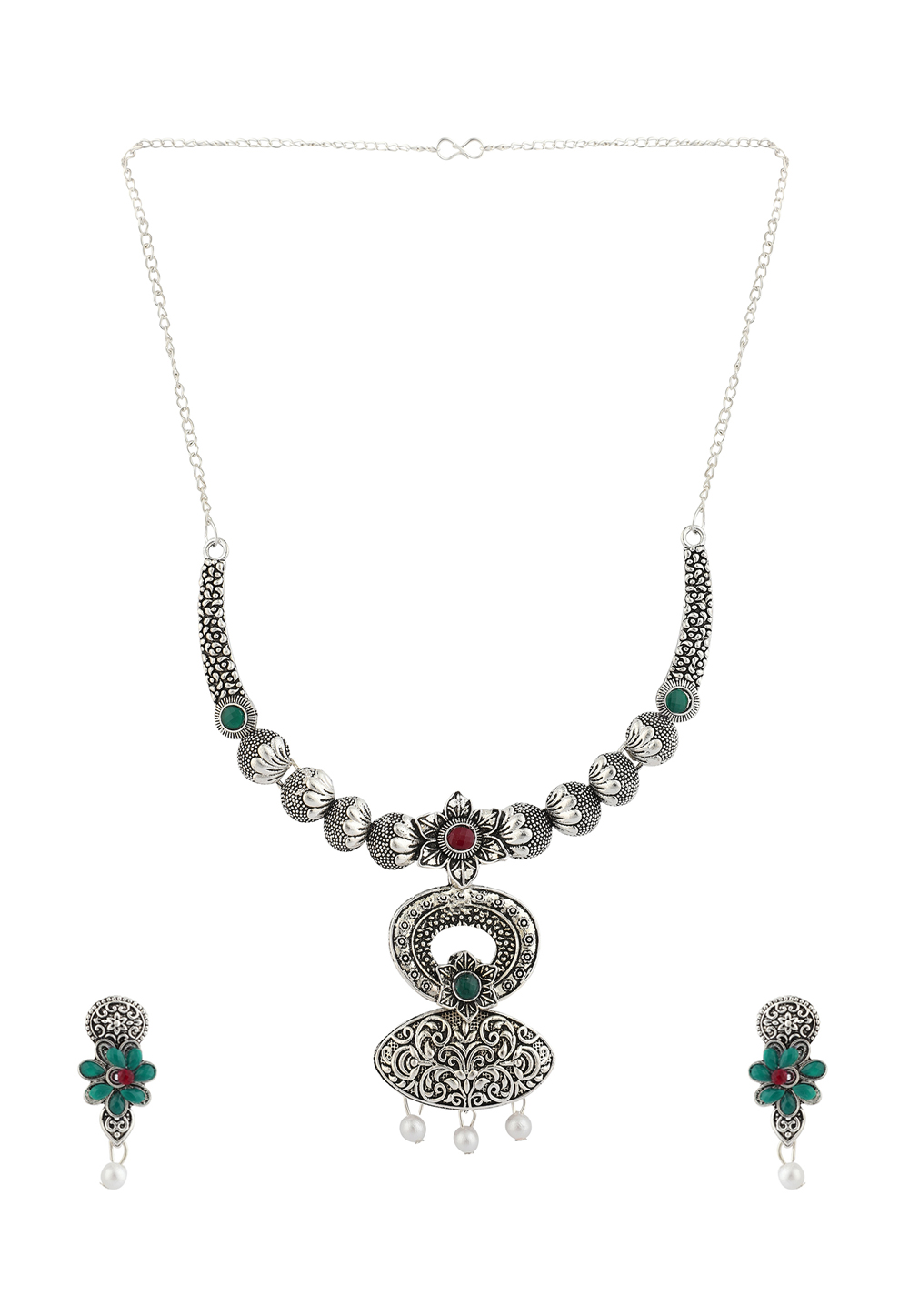 Maroon Alloy Necklace Set With Earrings 224639