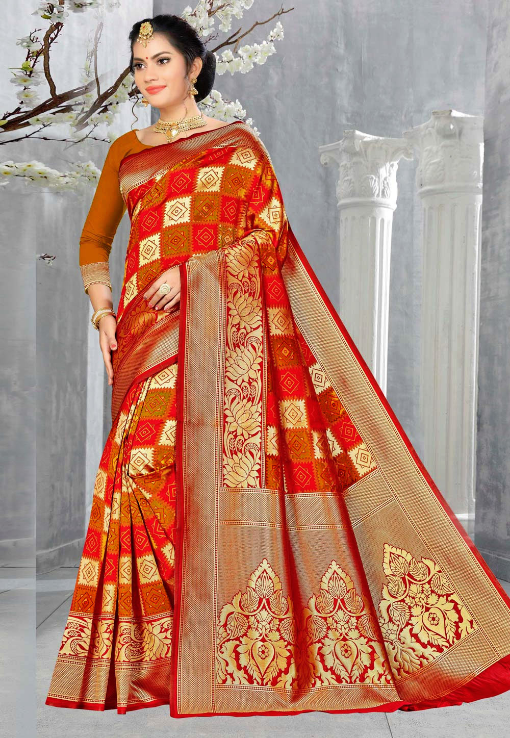 Red Banarasi Silk Festival Wear Saree 220629