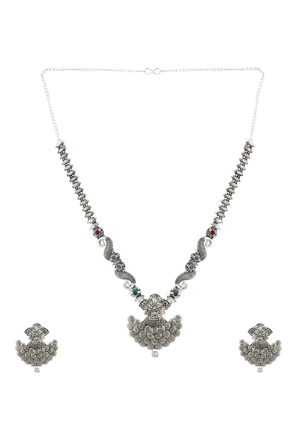 Green Alloy Necklace Set With Earrings 224640