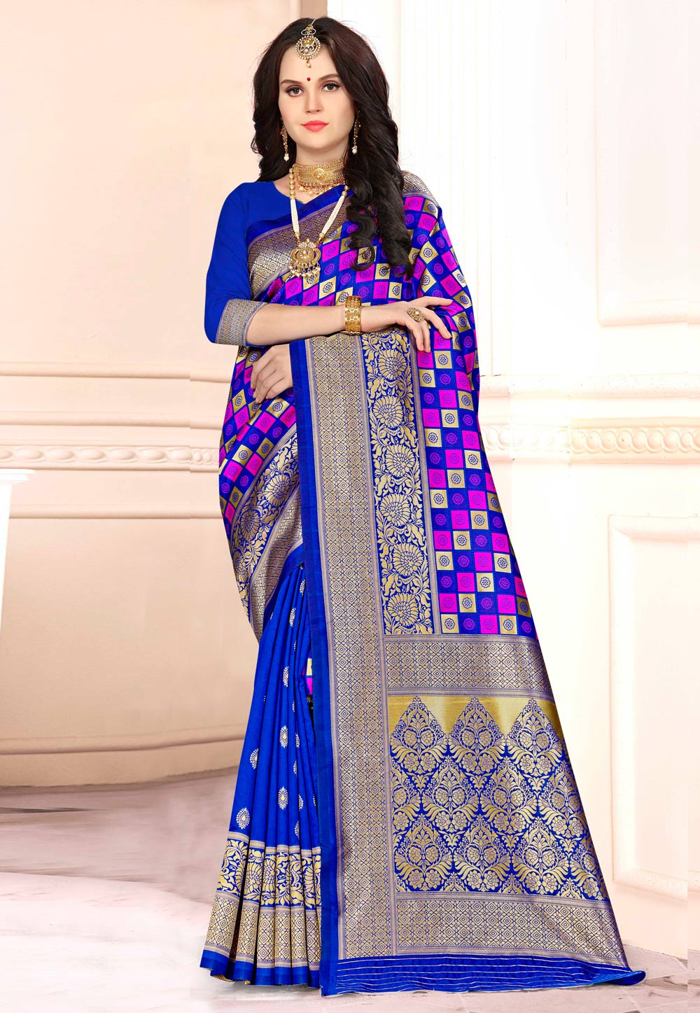 Blue Banarasi Silk Saree With Blouse 220635