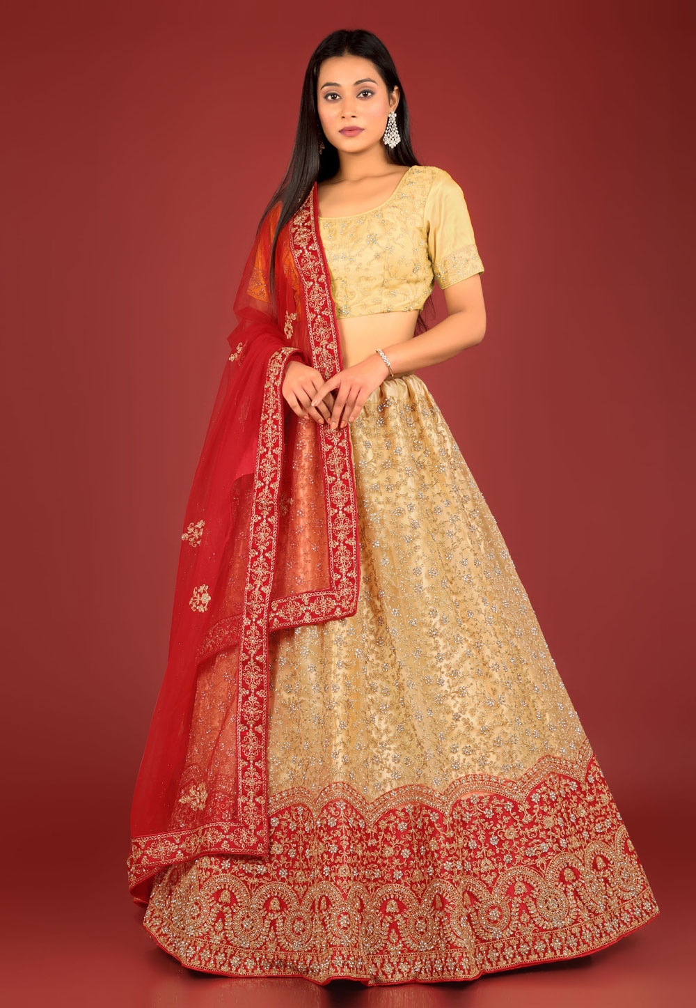Beige Net A Line Lehenga Choli 273796