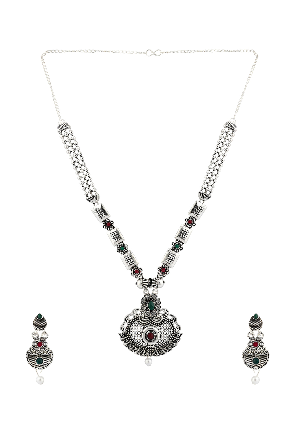 Maroon Alloy Necklace Set With Earrings 224641