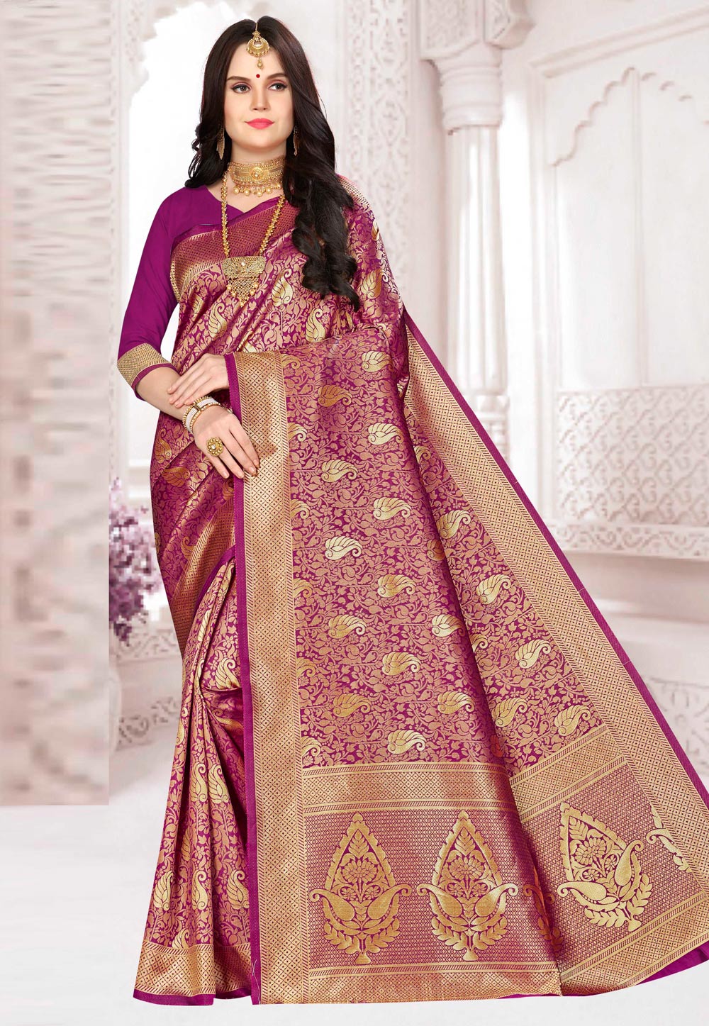Purple Banarasi Silk Saree With Blouse 220167