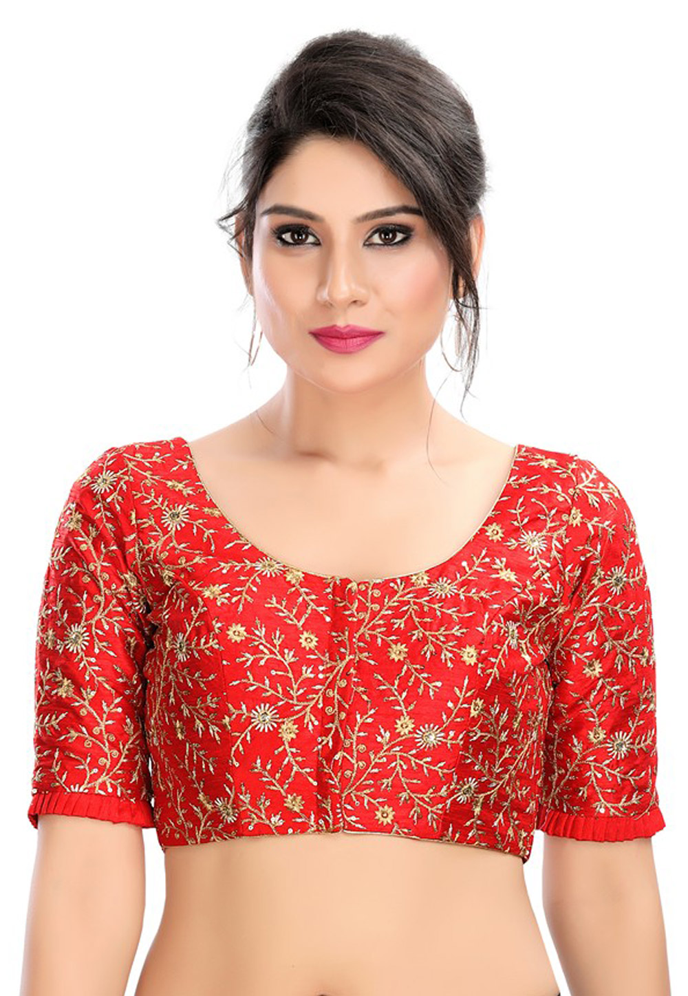 Red Dupion Silk Readymade Blouse 187504