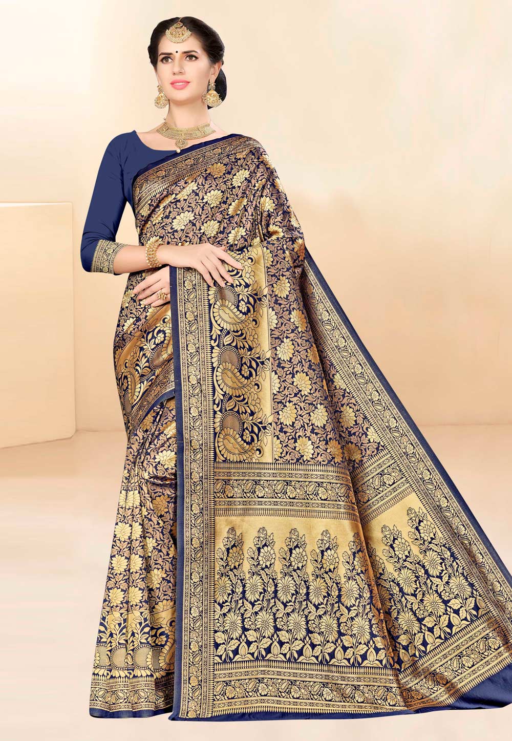 Navy Blue Banarasi Silk Festival Wear Saree 220173