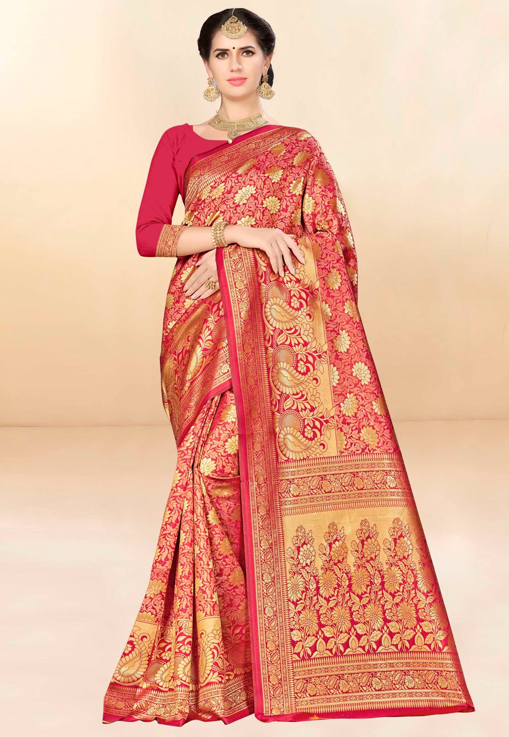Maroon Banarasi Silk Saree With Blouse 220174