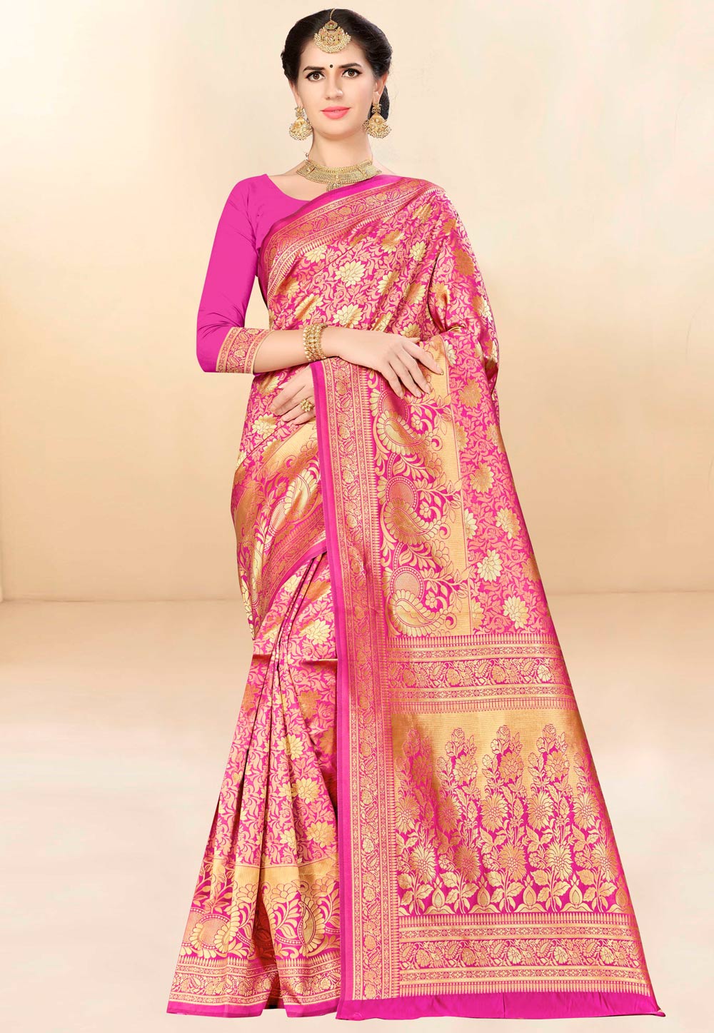 Pink Banarasi Silk Festival Wear Saree 220175