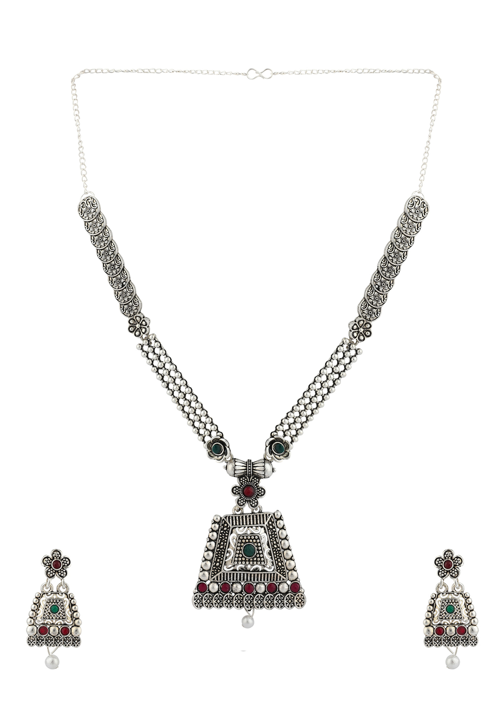 Maroon Alloy Necklace Set With Earrings 224643