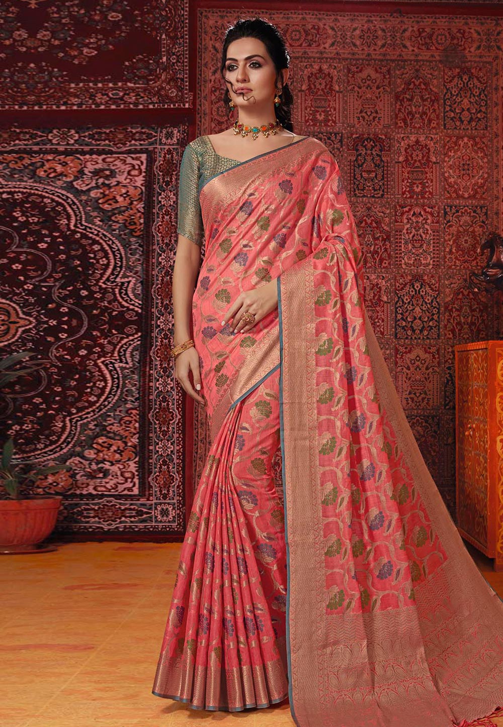 Pink Banarasi Saree With Blouse 187442