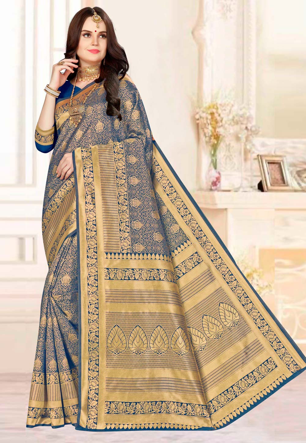 Blue Banarasi Silk Festival Wear Saree 220176