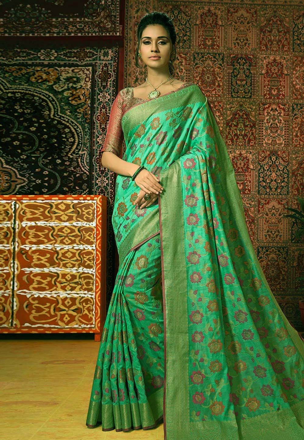 Green Banarasi Festival Wear Saree 187447