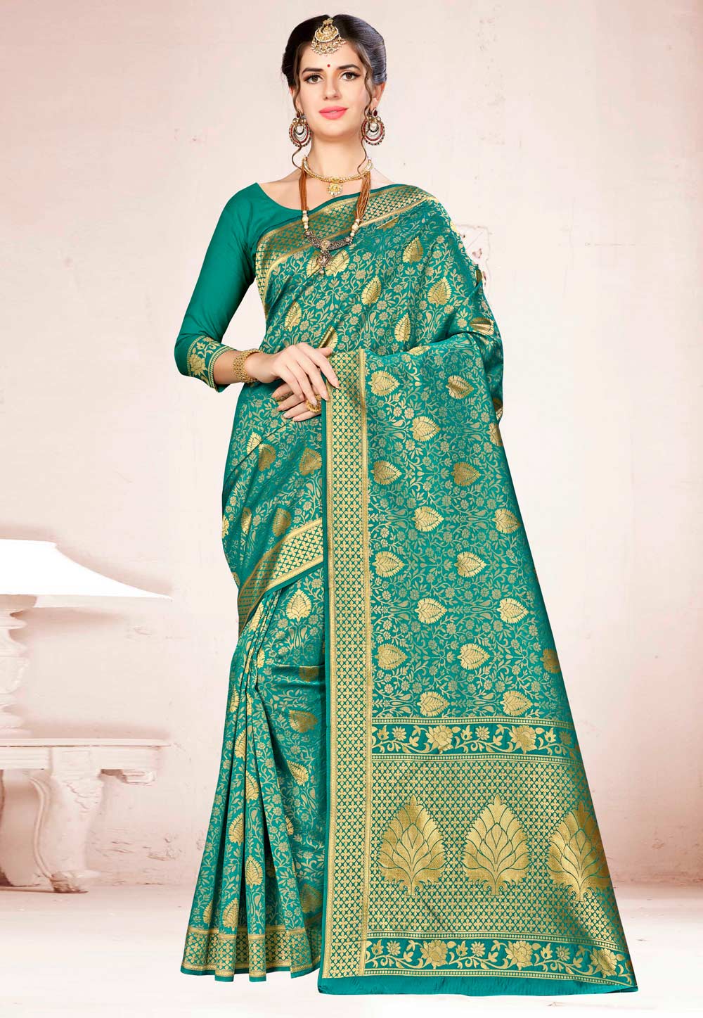 Green Banarasi Silk Festival Wear Saree 220181