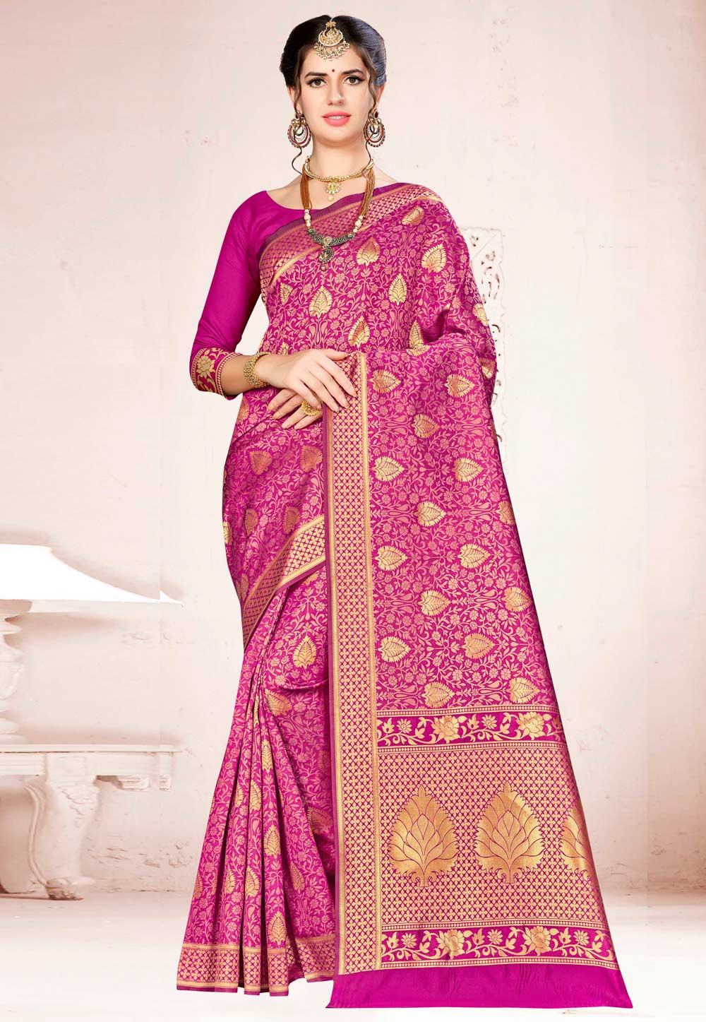 Magenta Banarasi Silk Festival Wear Saree 220185