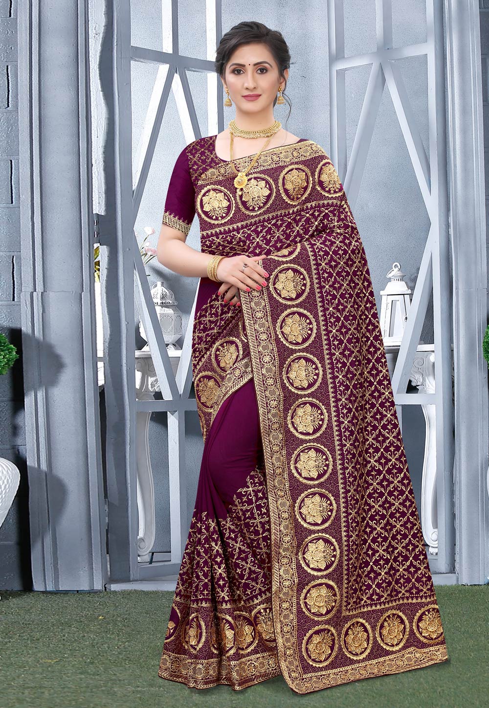Purple Silk Embroidered Saree With Blouse 218114