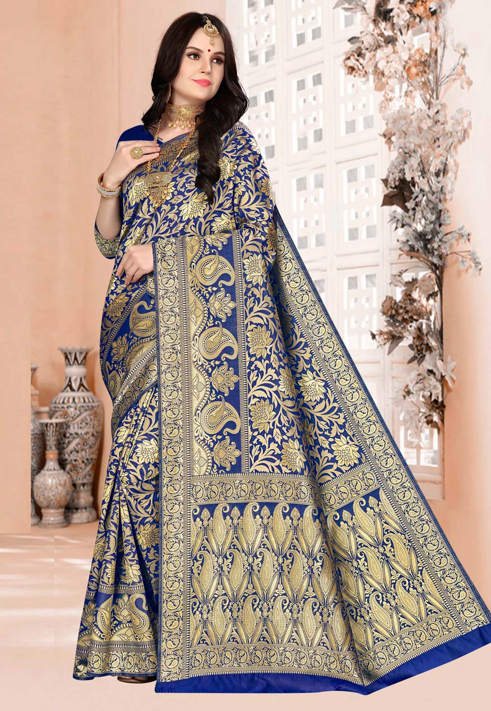 Blue Banarasi Silk Festival Wear Saree 220186