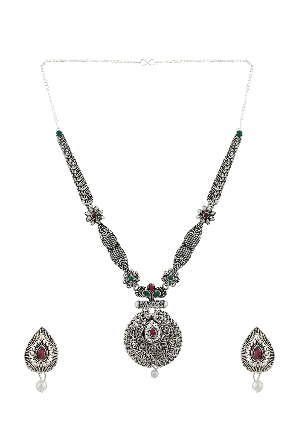 Maroon Alloy Necklace Set With Earrings 224646