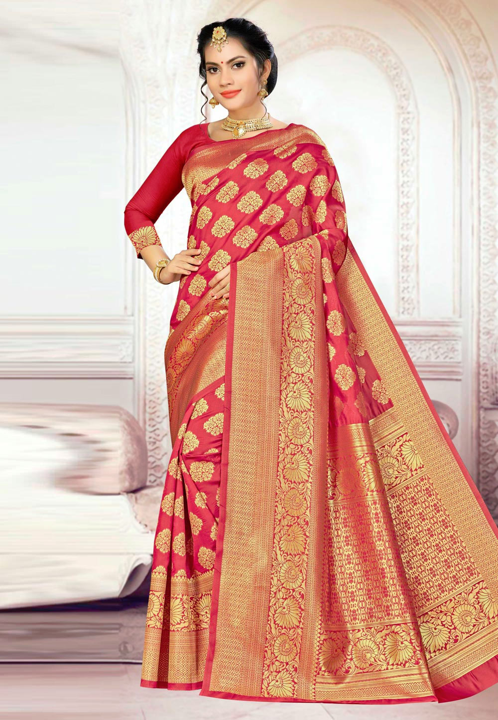 Pink Banarasi Silk Festival Wear Saree 220005