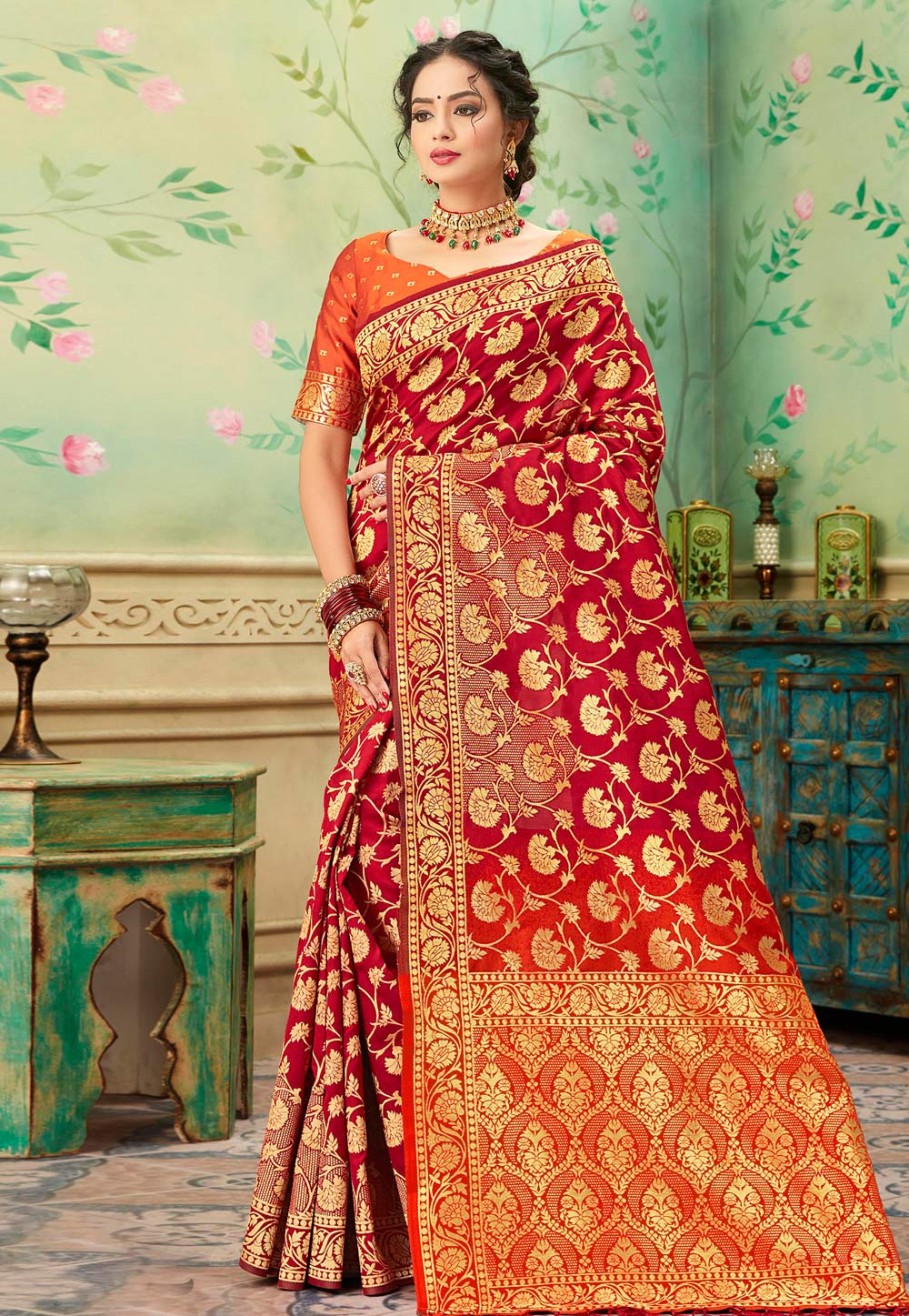 Red Silk Saree With Blouse 187317