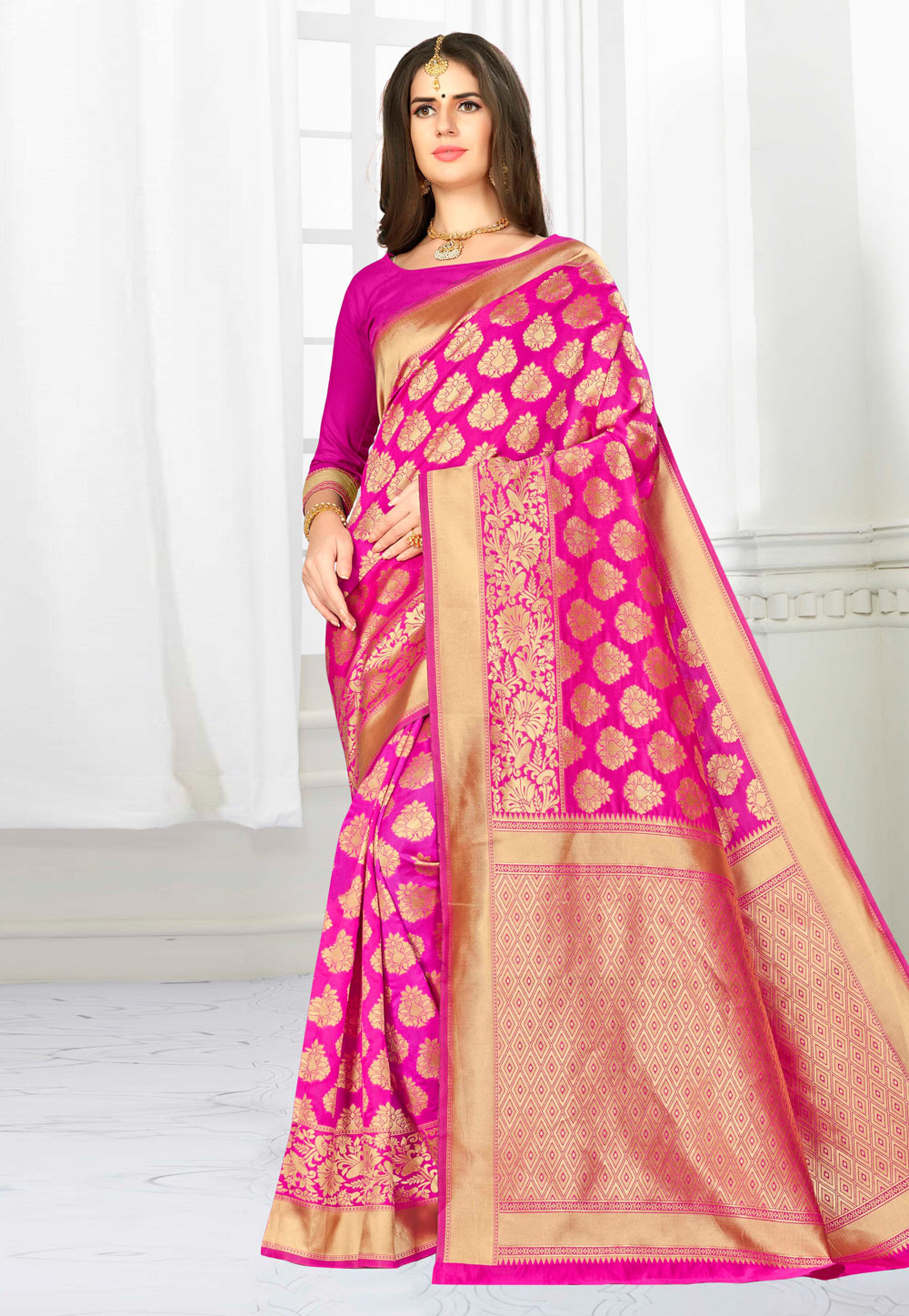 Pink Banarasi Silk Festival Wear Saree 220016