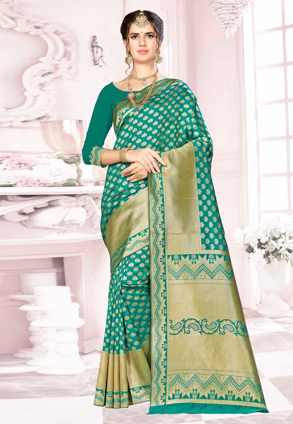 Green Banarasi Silk Festival Wear Saree 220019