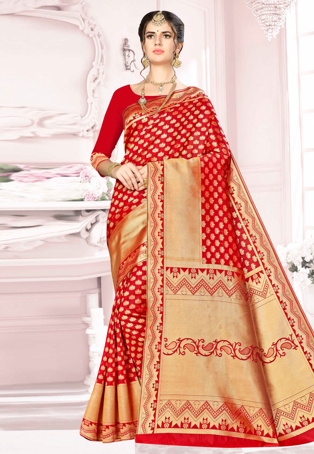 Red Banarasi Silk Festival Wear Saree 220021