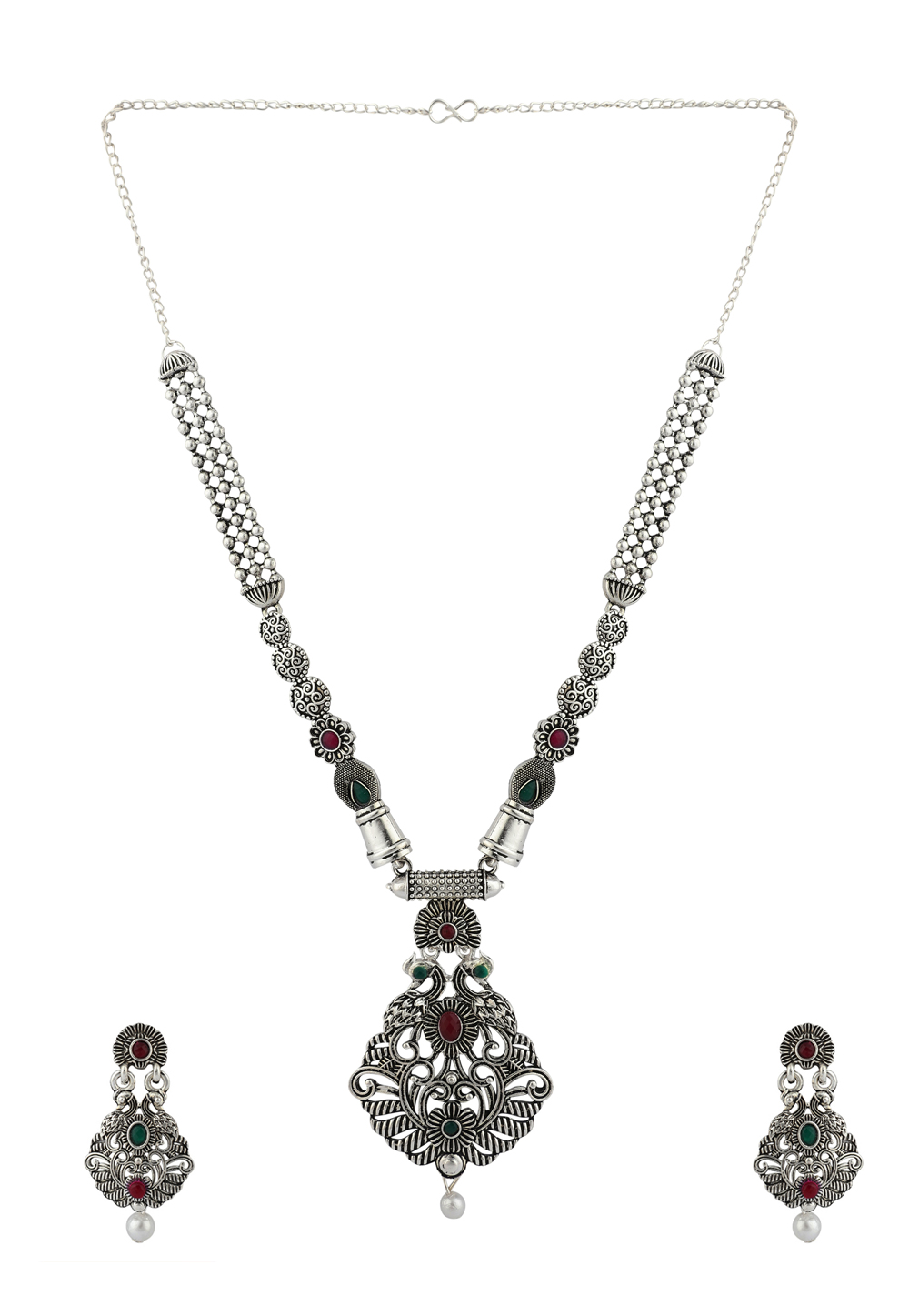 Maroon Alloy Necklace Set With Earrings 224651