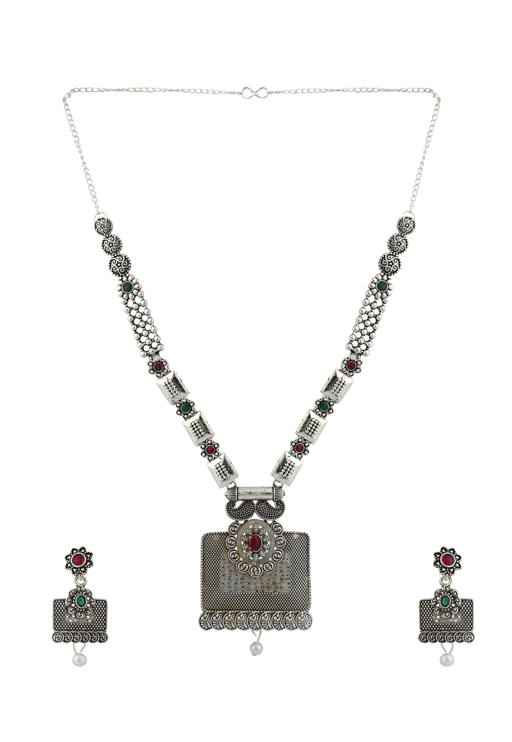 Maroon Alloy Necklace Set With Earrings 224652