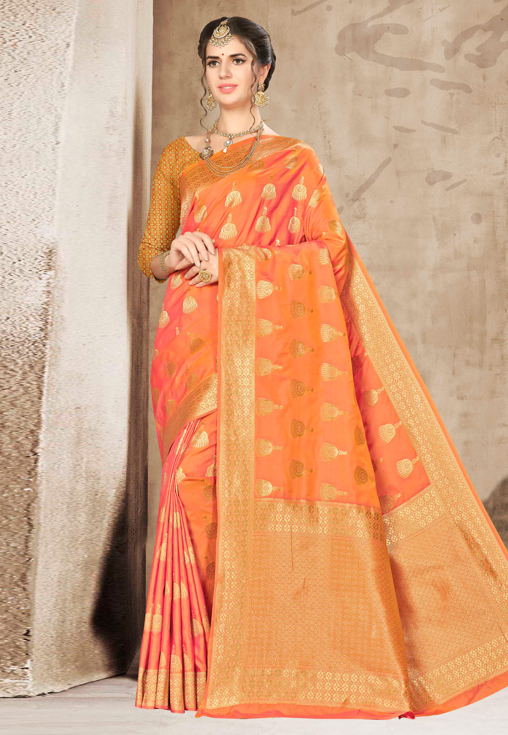 Orange Banarasi Silk Festival Wear Saree 220491
