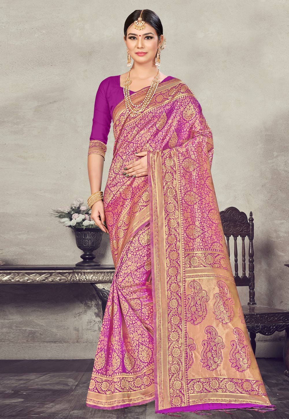 Purple Banarasi Silk Festival Wear Saree 219995
