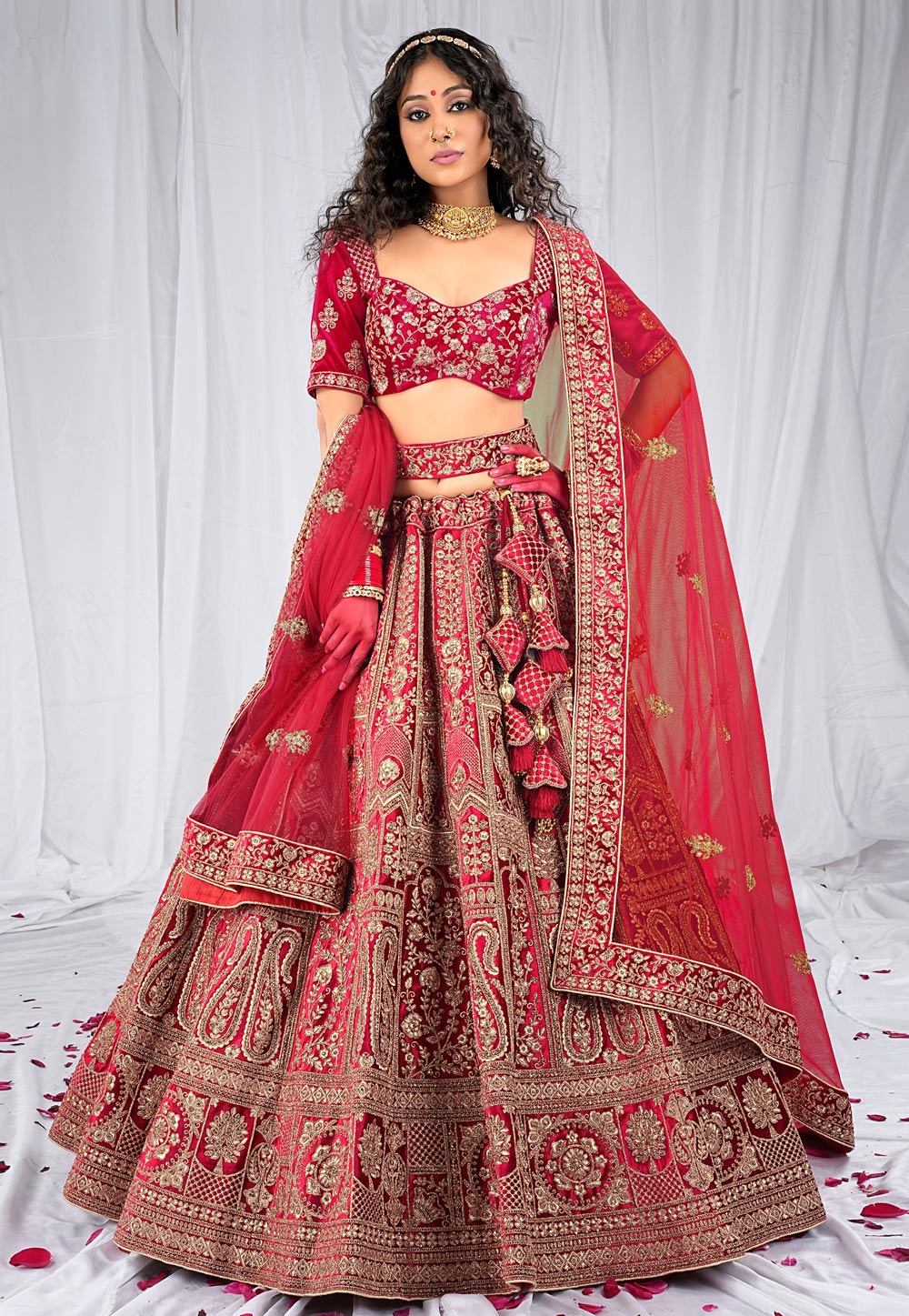 Red Velvet Chaniya Choli For Wedding 271471