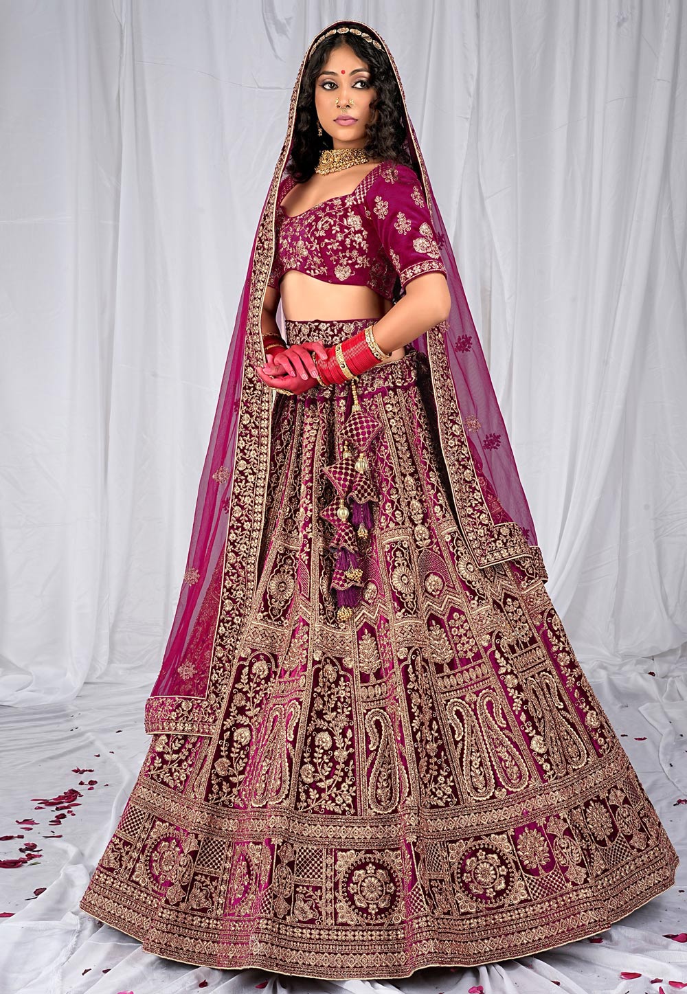 Purple Velvet Wedding Lehenga Choli 271472